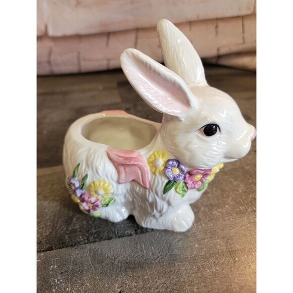 Ceramic Easter AS IS bunny rabbit container decor figure - Picture 7 of 9